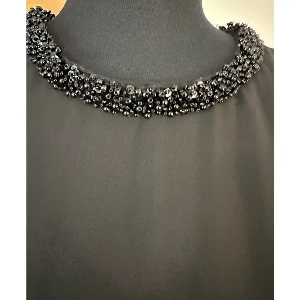 Gianni Bini Sheer Overlay Beaded Black Cocktail Dress Size M